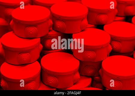 Cassetta di derivazione elettrica con plastica tubi corrugati con cavi  elettrici nel processo di installazione sul soffitto Foto stock - Alamy