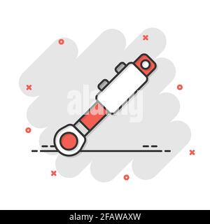 Icona idraulica in stile comico. Illustrazione vettoriale su cartoni animati a cilindro su sfondo bianco isolato. Concetto di business dell'effetto di splash dell'apparecchiatura. Illustrazione Vettoriale