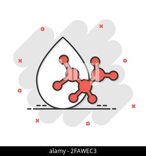 Icona molecola acida in stile comico. Illustrazione vettoriale dei cartoni animati di DNA su sfondo isolato bianco. Concetto di business dell'effetto splash del modello amminico. Illustrazione Vettoriale