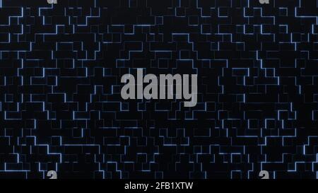 Backround del modello astratto. Cubi neri con bordi al neon incandescenti. illustrazione 3d. Foto Stock