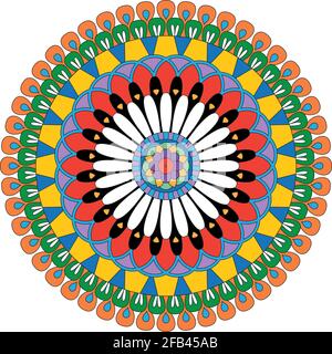 Decorativo colorato mandala floreale illustrazione vettoriale isolato su sfondo bianco Illustrazione Vettoriale