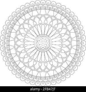 Illustrazione vettoriale di un mandala floreale decorativo per colorazione isolato su sfondo bianco. Illustrazione Vettoriale