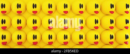 emoticon con lingua su sfondo giallo, rendering 3d, immagine panoramica Foto Stock