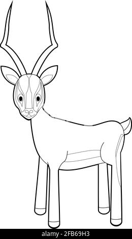 Disegni facili da colorare di animali per bambini piccoli: Impala Illustrazione Vettoriale