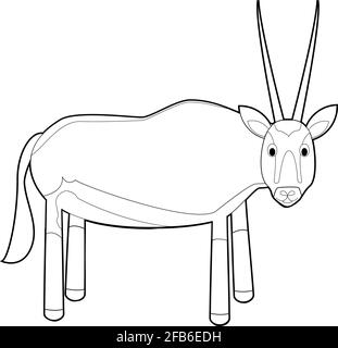 Disegni facili da colorare di animali per bambini piccoli: Oryx Gazelle Illustrazione Vettoriale