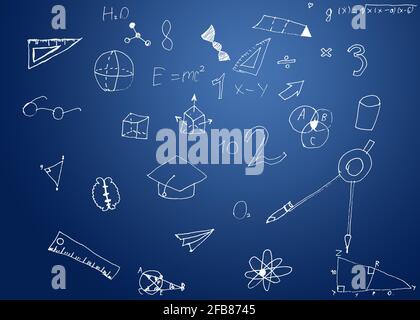 Le formule matematiche scritto da gesso bianco sulla lavagna sfondo. Foto Stock