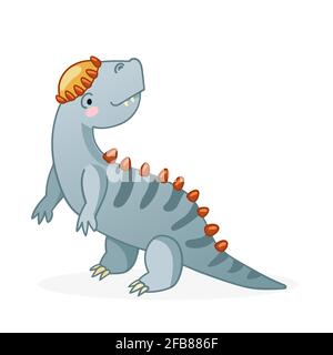 Simpatico dinosauro cartoon vettore illustrazione. Kids Design per stampa, poster, inviti, t-shirt e badge. Illustrazione Vettoriale