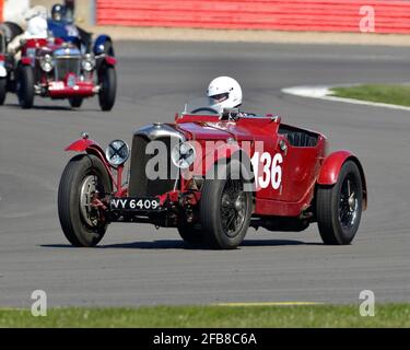 Rupert Mann, Riley Special, VSCC gara speciale per il Silverstone Trophy. GP Itala Trophy Race Meeting, Silverstone, 17 aprile 2021. Foto Stock