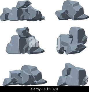Set di pietre di cartoni animati. Pietra, pietra di macigno, illustrazione di elementi di pietra della natura Illustrazione Vettoriale