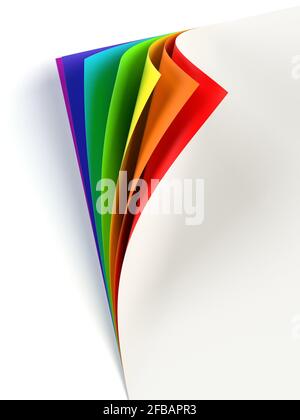 Documento vuoto con angolo arricciato di colore arcobaleno Foto Stock