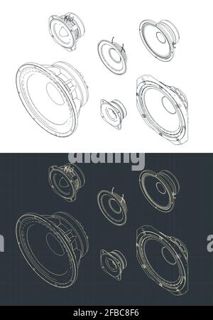 Illustrazione vettoriale stilizzata degli altoparlanti Imposta i disegni isometrici Illustrazione Vettoriale