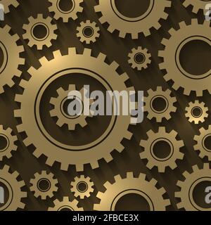 Disegno di ingranaggi sfondo astratto. Ingranaggi e ruote dentate vettoriali motivo senza giunture. Illustrazione dell'ingegneria meccanica della tecnologia industriale Illustrazione Vettoriale