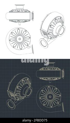 Illustrazione vettoriale stilizzata dei disegni della pompa turbo mini set Illustrazione Vettoriale