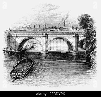 L'acquedotto Barton, aperto il 17 luglio 1761, trasportava il canale Bridgewater sul fiume Irwell a Barton-upon-Irwell, Lancashire, Inghilterra. Progettato in gran parte da James Brindley sotto la direzione di John Gilbert, è stato il primo acquedotto navigabile ad essere costruito in Inghilterra, ed è considerato 'una delle sette meraviglie dell'età del canale'. Foto Stock