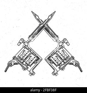 Emblema isolato con illustrazione delle macchine per tatuaggio Illustrazione Vettoriale