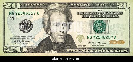 Primo piano foto del lato anteriore di 20 dollari USA banconota Foto Stock