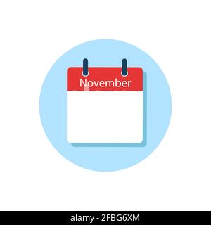 Calendario giornaliero bianco icona novembre in stile Flat Design. Semplice modifica dell'illustrazione vettoriale isolata. Illustrazione Vettoriale