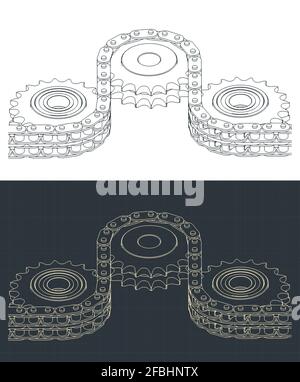 Illustrazione vettoriale stilizzata dei disegni di azionamento a doppia catena Illustrazione Vettoriale