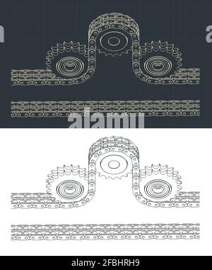 Illustrazione vettoriale stilizzata dei disegni di azionamento a doppia catena Illustrazione Vettoriale