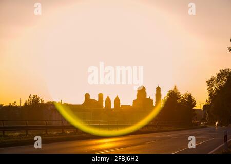 Tramonto a Passau in autunno, Baviera, Germania Foto Stock