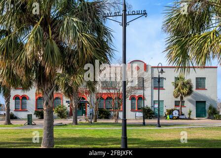 Bay St Louis, deposito dei treni del Mississippi, prevede una fermata sul nuovo servizio ferroviario Amtrak per i passeggeri che inizierà lungo la costa del Golfo nel 2022. Foto Stock