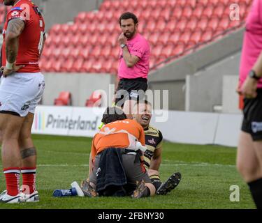 Matty Russell (2) di Leigh Centurions grida nel dolore dopo raccolta di una lesione Foto Stock