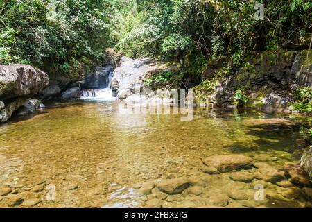 Rapide del fiume Rio hornito e una giungla a Panama Foto Stock