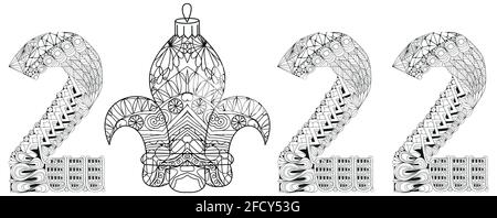 Disegno artistico dipinto a mano. Illustrazione a colori disegnata a mano. Numero duemila e ventidue oggetto zentangle. Illustrazione Vettoriale