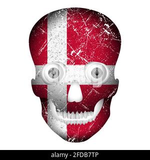 Bandiera del cranio Danimarca su sfondo bianco. Illustrazione vettoriale. Foto Stock