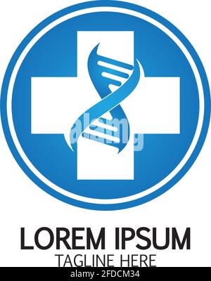 Modello di disegno icona del logo Health Cross DNA Illustrazione Vettoriale