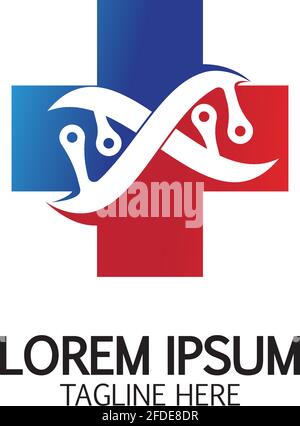 Modello di disegno icona del logo Health Cross DNA Illustrazione Vettoriale