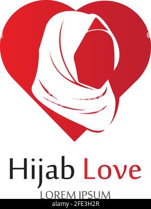 Hijab Love logo vettore icona disegno modello-vettore Illustrazione Vettoriale