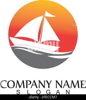 ocean cruise lineare nave silhouette semplice lineare logo-vettore Illustrazione Vettoriale