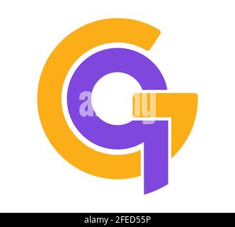 Le lettere minuscoli stilizzate G e Q sono collegate da un'unica riga per un logo, un monogramma o un monogramma. Illustrazione vettoriale isolata su sfondo bianco. Illustrazione Vettoriale