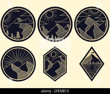 Illustrazione vettoriale degli adesivi Mountain Line ART Illustrazione Vettoriale