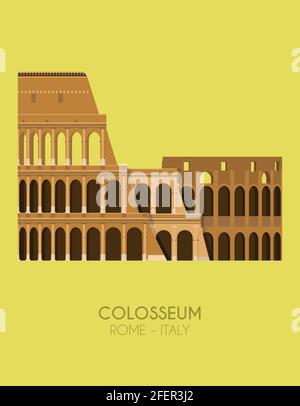 Poster dal design moderno con sfondo colorato del Colosseo (Roma, Italia). Illustrazione vettoriale Illustrazione Vettoriale