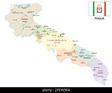 mappa vettoriale amministrativa e politica pugliese con bandiera Illustrazione Vettoriale