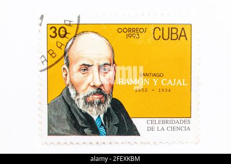 Francobollo Cuba Correos. Serie: Celebrità della scienza, Foto Stock