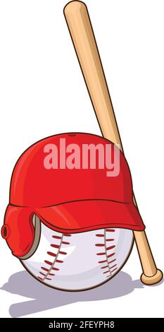 Baseball Softball Equipment casco Bat Cartoon Vector Drawing Illustrazione Vettoriale