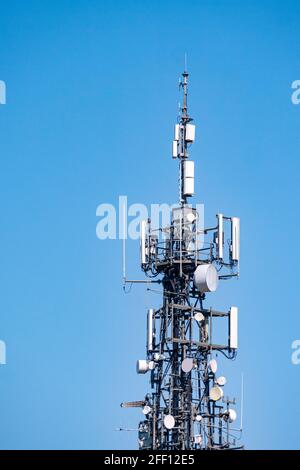 Albero di comunicazione situato nel South Downs National Park a nord di Worthing, West Sussex, Regno Unito. Foto Stock