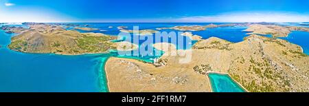 Kornati. Incredibile arcipelago isola paesaggio di Kornati parco nazionale vista panoramica aerea, Dalmazia regione della Croazia Foto Stock