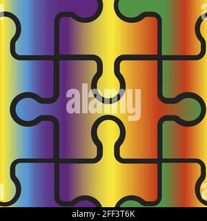 Sfondo senza cuciture di pezzi di puzzle. Puzzle luminosi su sfondo nero. Illustrazione Vettoriale