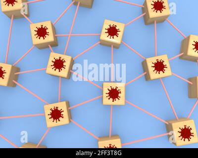 Il concetto di diffusione di Covid-19 in tutto il mondo. Rendering 3D Foto Stock