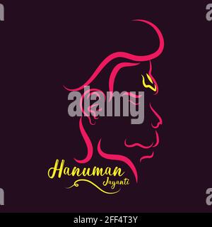 Hanuman Jayanti festival desidera poster, saluto, Hanuman linea viso arte tatuaggio illustrazione vettoriale disegno Illustrazione Vettoriale