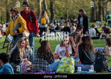 Londra, Regno Unito. 24 Apr 2021. Tulipani in piena fioritura fuori Buckingham Palace, come Londra inizia a uscire dal Lockdown 3. Credit: Guy Bell/Alamy Live News Foto Stock