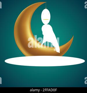 Ramadan Kareemand eid mubarak saluti. Ragazza che indossa hijab. Donna musulmana. Maschera di usura hijab femminile prevenire virus, corona o COVID-19 concetto. Vettore il Illustrazione Vettoriale