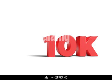 Parola rossa 10k in tre dimensioni isolata su sfondo bianco. illustrazione 3d. Foto Stock