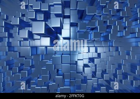 Sfondo blu a forma cubica. illustrazione 3d Foto Stock