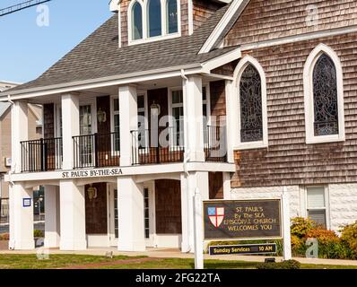 Immagine in primo piano dello storico San Paolo della chiesa episcopale marina. L'edificio in legno in stile gotico risale alla fine del XIX secolo ed è Foto Stock