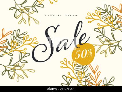 Modello banner vendita. Elegante sfondo floreale. Banner Web quadrato promozionale. Illustrazione Vettoriale
